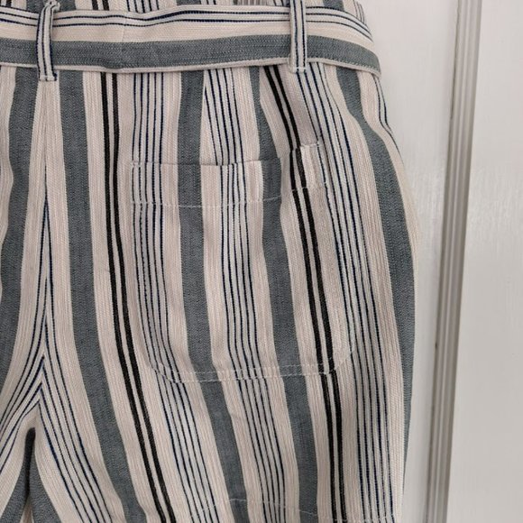 Loft Green Black Cream Striped Cotton Shorts w/ belted tie - Picture 5 of 9
